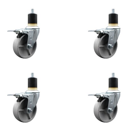 Service Caster 4'' Semi Steel Swivel 1-7/8'' Expanding Stem Caster Set Total Lock Brake, 4PK SCC-EXTTL20S414-SSS-178-4